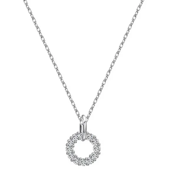 NEW Silver Shiny Zircon Double Circle Pendant Necklace - Picture 4 of 4